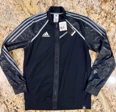 Chaqueta deportiva Adidas para hombre negra camuflada manga 3 rayas logotipo del trébol cremallera completa talla M Foto 1 de 4