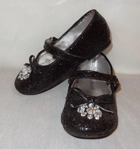 Black Dress Shoes Rhinestone Sparkly Size Toddler 8M Okie Dokie 2013 Mary Janes - Picture 1 of 8