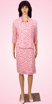 SILK! CYNTHIA HOWIE MAGGY BOUTIQUE size 10 pink floral 2-piece set 100% silk - Image 1 of 4