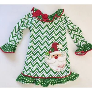 Counting Daisies Girls Christmas Dress Applique Santa Sequins Ruffles Size 5 - Picture 1 of 8