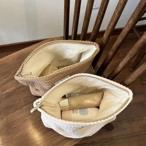 Solid Color Cosmetic Bag Woven Fabric Storage Bag Portable Makeup Bag Outdoor - Picture 1 of 12