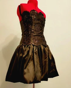 Ladies Black Sequin Short Corset Puff Ball Dress Christmas Party 80s 6-8-10 New - Picture 1 of 5