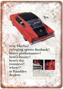 Vintage 1965 American Motors Rambler Marlin Auto Ad Retro Look Metal Sign A11485 - Picture 1 of 2