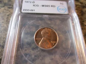 1972-D Lincoln Cent DDO #1 ICG MS65 RD DDO-001 203 - Picture 1 of 9
