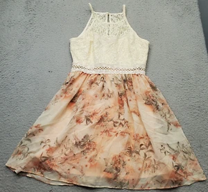 By & BY Mini Dress Girls 11 Cream Pink Lace Floral Sleeveless Halter Back Zip - Picture 1 of 11