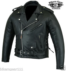 NEW MENS BIG N TALL BRANDO GENUINE A GRADE LEATHER MOTORCYCLE JACKET 8XL - Picture 1 of 4