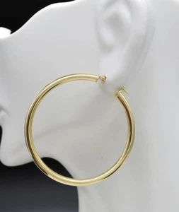 10k Solid Yellow Gold Large polished Round hoop Earrings 2'' 50mm x3MM 4GR - Picture 1 of 5