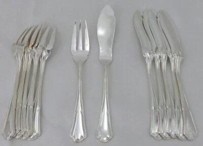 Ercuis Victoria, Contours, 6 couverts à poisson, 12 pièces en métal argenté. - Photo 1/4