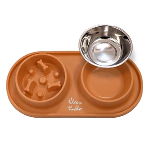 Orange Silicone Mat Delicate Dog Bowl Stop Food Easy To Clean Stainless Steel - Picture 1 of 12