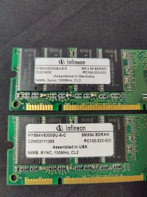 2X Infineon HYS64V8300GU-8-C SDRAM 64MB PC-100 Non ECC 100Mhz RAM Memory  (TWO) - Image 1 of 2
