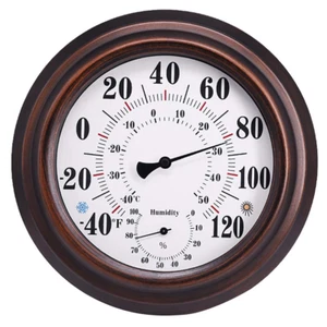 Indoor/Outdoor Thermometer - 8" Steel Wall Thermometer, Hygrometer for Patio, De - Picture 1 of 8