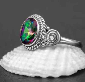 Anello in argento con topazio mistico, anello in argento sterling 925, anello in argento fatto a mano - Foto 1 di 3