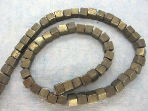 Golden Pyrite Cubic Beads 6mm - Full 16" Strand
