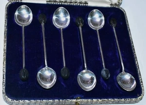 Juego de 6 cucharaditas de grano de café de plata esterlina 925 maciza Walker & Hall 1933 de colección - Imagen 1 de 6