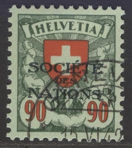 SWITZERLAND 2O31 1936 90c GREEN/GREEN SOCIETE DES NATIONS OFFICIAL XF/SUB USED - Picture 1 of 2