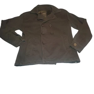 Hurley Gr. M Y2k Pea Coat Surf Skate Preppy Formal Stretch Baumwolle Schwarz Gefüttert - Bild 1 von 10