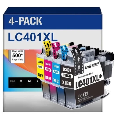 4pk LC401XL Ink Cartridges for Brother LC401 MFC-J1010DW MFC-J1012DW MFC-J1170DW - Image 1 of 2