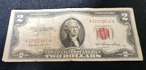 1953 Two Dollar  Red with FANCY Serial Number 4-of-a-kind 22572642 circulated  - Picture 1 of 3