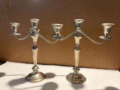 Pair 2 GORHAM STERLING SILVER 808/1 CANDELABRAS  Come Apart Orig BOX - Image 1 of 4