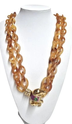 Collar J.Crew Doble Resina Eslabón Cristal Elefante Marrón Claro Oro Buey Foto 1 de 4