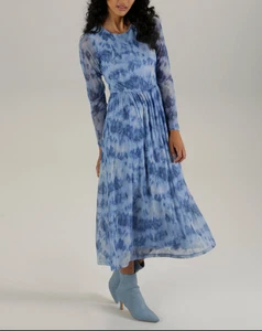 Aniston Damen Kleid Meshkleid Midikleid Langarm Sommer Rundhals Blau Gr. 44 / 46 - Bild 1 von 5