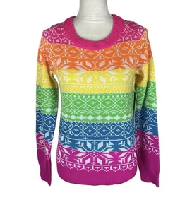 Tipsy Elves Neon Rainbow Glow Skipullover Fair Isle Damen Gr. Small NEU - Bild 1 von 8