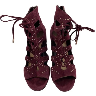 Ivanka Trump Purple Maroon Suede Lace Up Gladiator Sandal Stiletto Heel 8M - Image 1 of 4