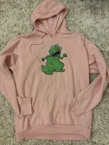 Nickelodeon Reptar Rugrats Dinosaurio Logotipo Elevado Rosa Pullover Sudadera con Capucha Talla M - Imagen 1 de 5