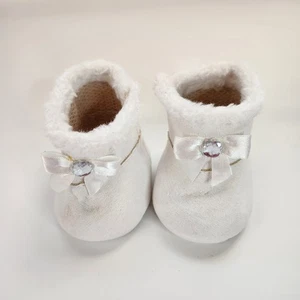 Build A Bear Boots White Faux Suede Leather w/ Fur & Sparkle Hook Loop Closure - Picture 1 of 8