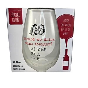 Bicchiere da vino Social Club 30 oz oversize senza stelo - contiene bottiglia piena - regalo divertente - Foto 1 di 6