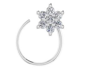 0.09cts Natural Diamond womens Nose Stud Sterling Silver Pierced Nose Star Ring - Picture 1 of 6