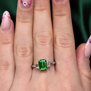 White Gold Wedding Diamond Ring 4.00 Ct Lab Grown Emerald Cut Green Emerald 14K - Picture 1 of 11
