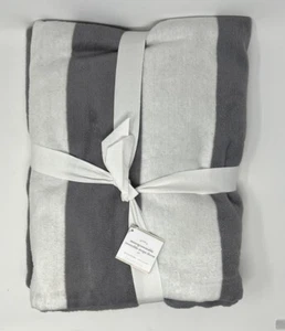 Pottery Barn Monogrammable Reversible Stripe Throw 55“ X 80“, Gray/White_New - Picture 1 of 8