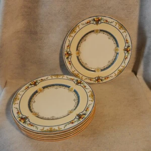 Set 6 MINTONS Early GLOBE CROWN Mark 9" Salad Plates Enamel Fruit Basket B1054 - Picture 1 of 9