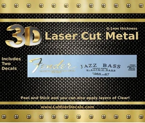 Fender Jazz Bass Guitar Decal 3d metal Headstock Restoration Sticker Logo m93b - Picture 1 of 17