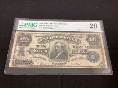 1908 $10 Silver Certificate FR-302 - "Tombstone" - Graded PMG 20 - Very Fine - Image 1 of 4