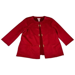 Alfred Dunner Suede Gold Embellished Coat Jacket Womens S Red Hook & Eye Stretch - Picture 1 of 5