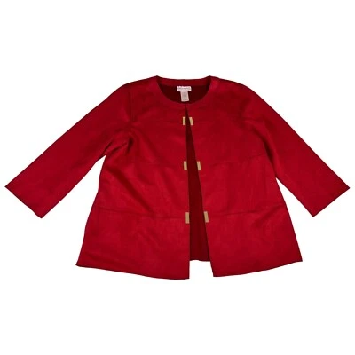 Alfred Dunner Suede Gold Embellished Coat Jacket Womens S Red Hook & Eye Stretch - Image 1 of 4