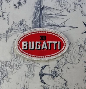 Bugatti Automobiles Logo 4" Cloth Iron-On Patch Red/White - Picture 1 of 2