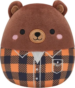 Squishmallows Omar der Bär 4,5" 2023 Herbst Ernte Release weiches kariertes Hemd - Bild 1 von 11