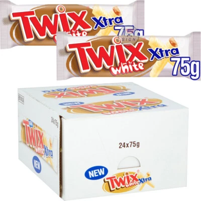 Twix Xtra White Chocolate Biscuit Twin New Bars 24 x 75g CARAMEL UK - Full Box - Image 1 of 2