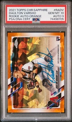 2021 Topps Chrome Sapphire Daulton Varsho RC Orange Auto /25 PSA 10 - Image 1 of 2