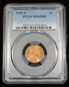 1955 S LINCOLN WEIZEN CENT PENNY PCGS MS 66 UNC MS66RB ZERTIFIKAT # 55493840 GETÖNT - Bild 1 von 4