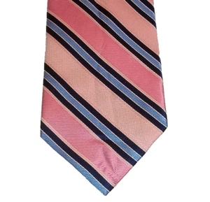 Saddlebred Mens Tie Tricolor Stripped Silk Necktie Pink, Blue and Black - Picture 1 of 5