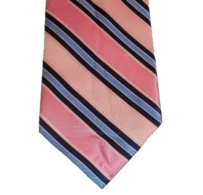 Corbata de seda a rayas tricolor Saddlebred para hombre rosa, azul y negro Foto 1 de 4
