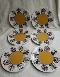 12 Vintage GENUINE MELAMINE 9" Plates Made in USA  Folk Art Design MCM Retro cp - Picture 1 of 12