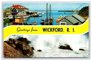 Postkarte: RI Boote, Angeln, Grüße aus Wickford, Rhode Island - unbesendet - Bild 1 von 2
