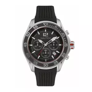 Nautica Men's Black Chronograph 47mm Watch NMX 1600 Silicone Strap NAD23503G - Picture 1 of 6