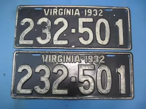 Coppia targhe Virginia 1932 abbinate mai usate e con 32 nel numero - Foto 1 di 1