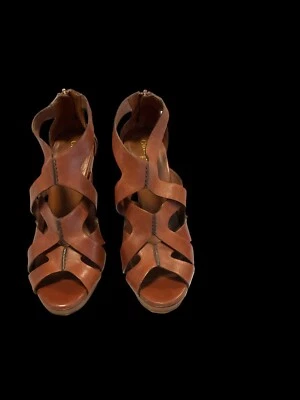 Женские кожаные босоножки Cole Haan на воздушной танкетке 9B цвет коричневый/секвойя с ремешками - Изображение 1 из 4